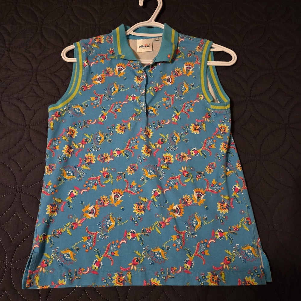 Ellesse Shirt Womens Small Blue Floral‎ Meadowood Print Sleeveless A-Line Jersey